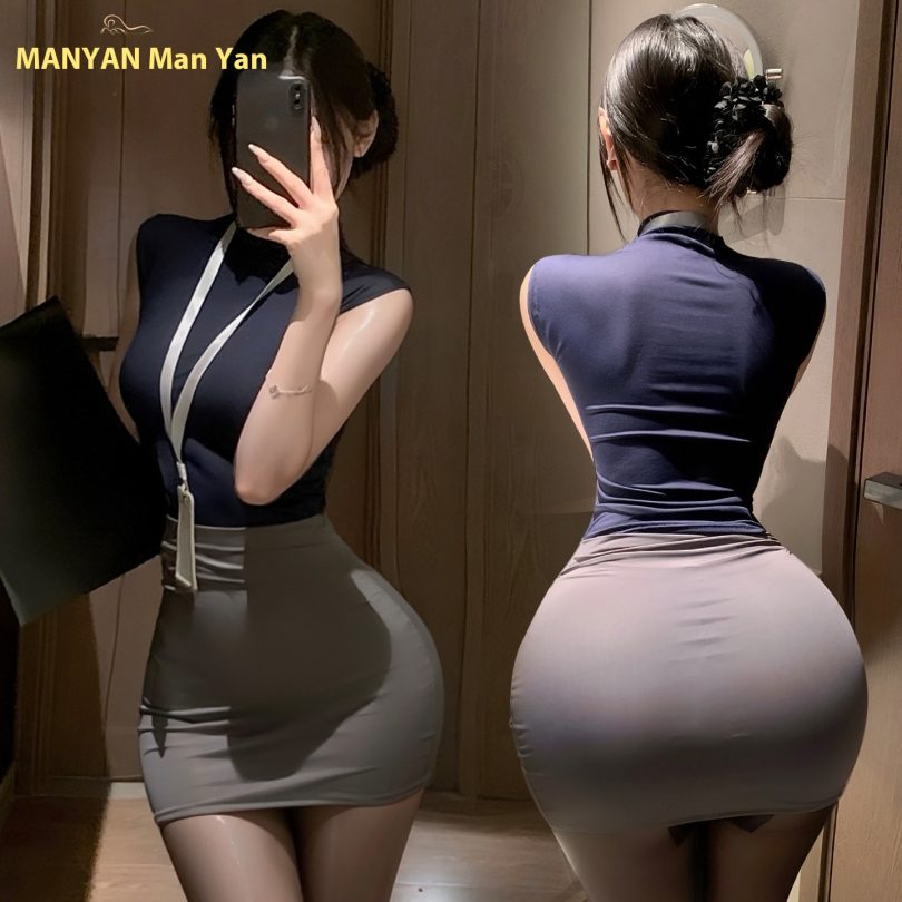 Manyan sexy lingerie, female sexy tight fitting, pure desire, secretary, professional uniform, hip hugging skirt, nightgown - Image 4
