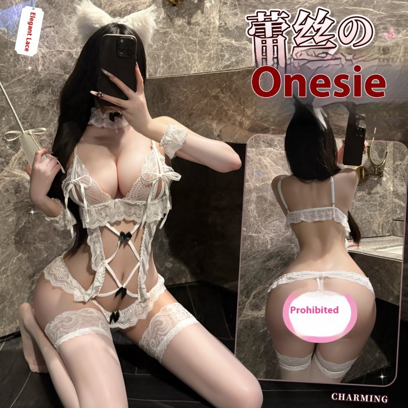 Sexy Smoking Man Sexy Lingerie Female Three-Dot Pure Suit Bra Hollow Lace Ripped Open Clothes 100688 - Image 4