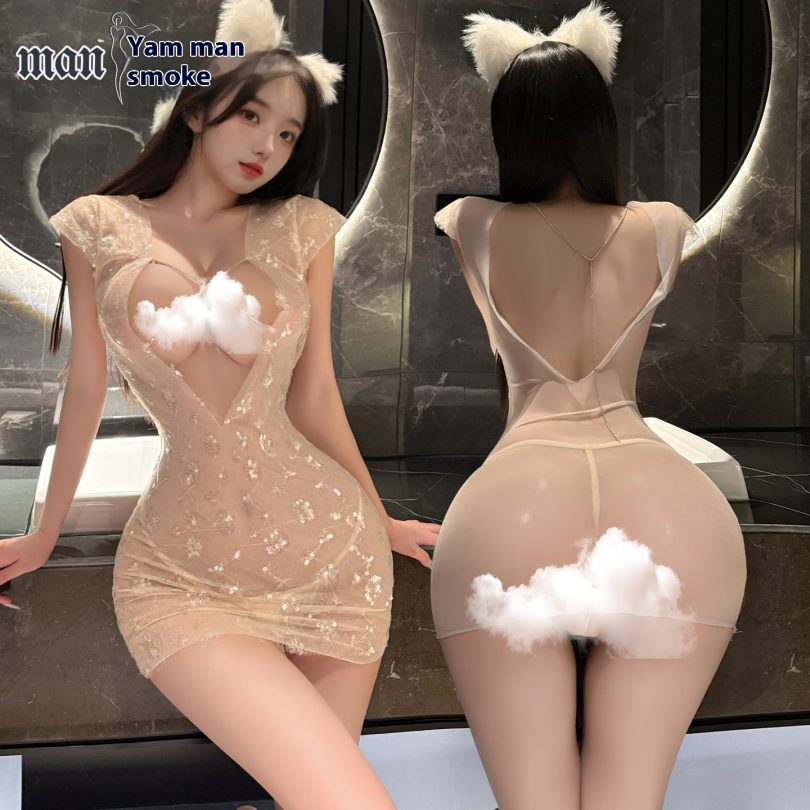 Sexy smoking man Lingerie Sexy woman Hot Perspective Shining Club Dress