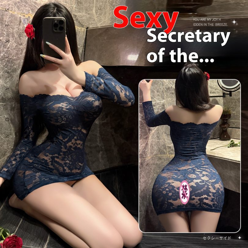 Manyan sexy lingerie women's lace wrapped hip skirt uniform sexy one shoulder see through hot secretary set 100217