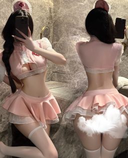 Manyan sexy lingerie female sexy hollow waist puffy short skirt hollow three-point cute nurse uniform 100672