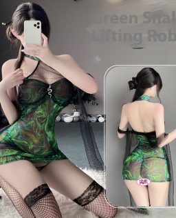 Man Smoking New Year Sexy Snake Sexy Lingerie Hanging Neck Xiongsam Silk Flags Perspective Green Snake Buttocks Uniform Pack Set 9787