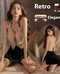 Sexy Man Sexy Lingerie Hanging Neck Slit Beautiful Back Flash Nightclub Deep Five Pack Hip Skirt