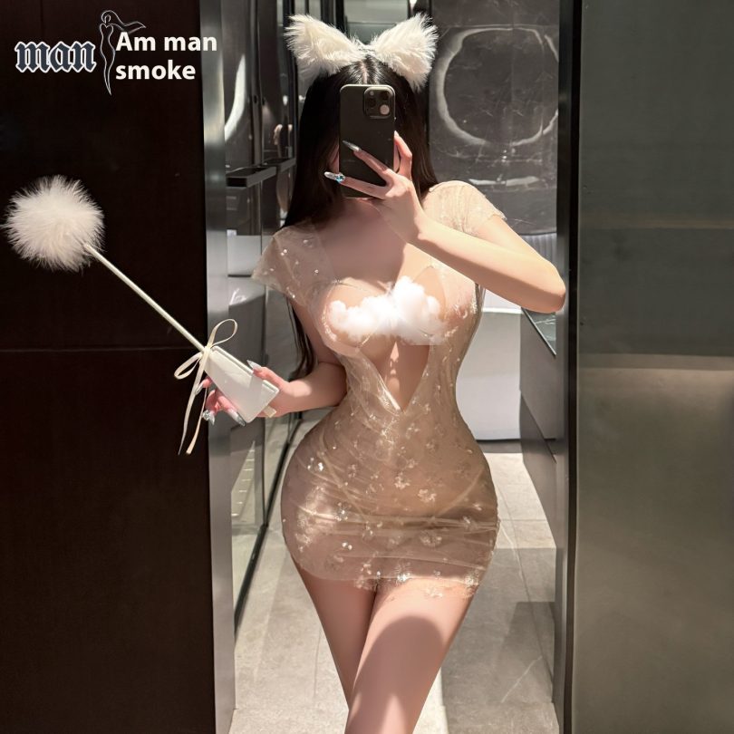 Sexy smoking man Lingerie Sexy woman Hot Perspective Shining Club Dress - Image 4
