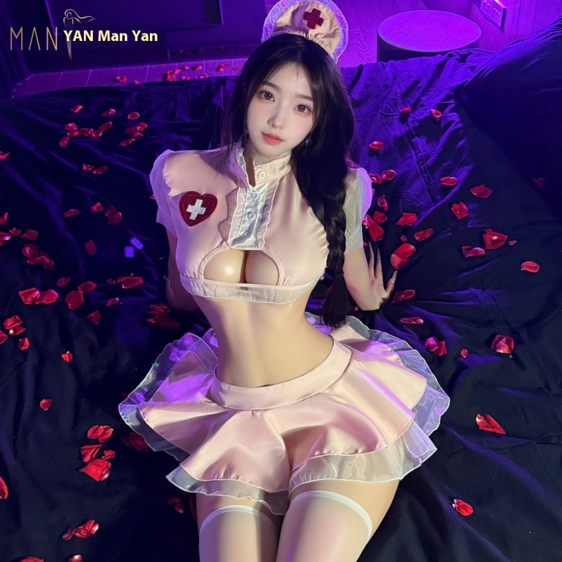 Manyan sexy lingerie female sexy hollow waist puffy short skirt hollow three-point cute nurse uniform 100672 - Image 4