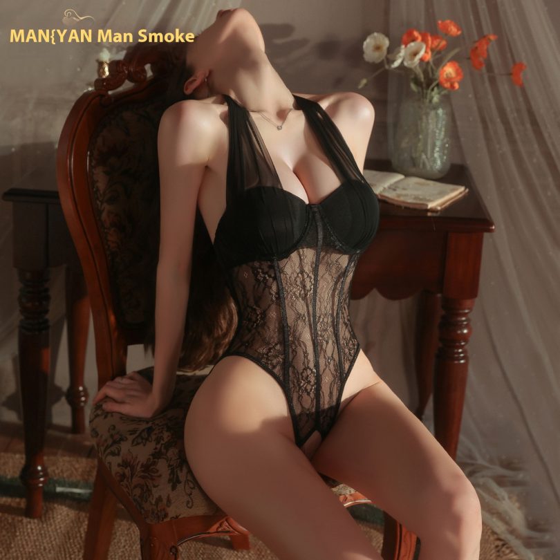 Smoking Man Sexual Lingerie Female Sexual Tight Lace Steel Support Split Neck Assembly Open Ready Clothes Sleepwear 100374 - Image 4