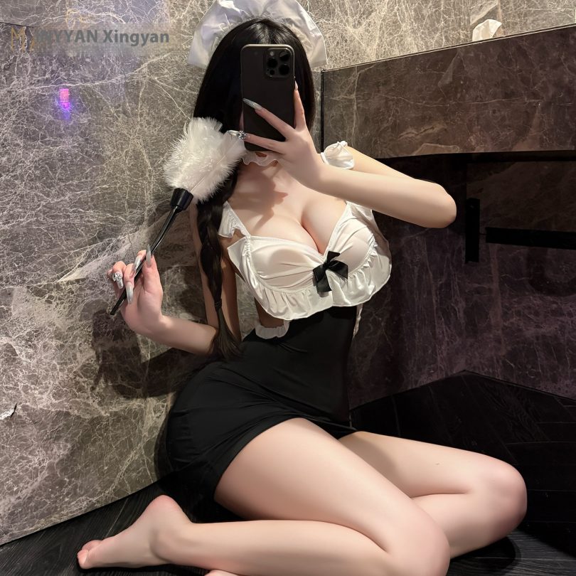 Sexy Smoking Man Sexy Lingerie Fifth Deep Heels Skirt Secret Opening Ripped Pure Maid Uniform 100556 - Image 4