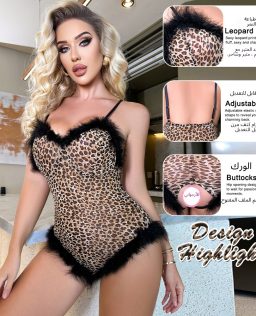 Europe & USA Cross Border Bra Five Neck Adjustable Shoulder Strap Heels Open Hair Profile Leopard Printing Clothing 8796