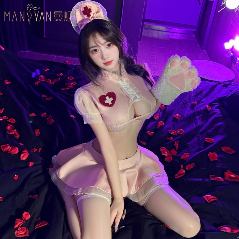 曼烟情趣内衣女性感镂空漏腰蓬蓬短裙镂空三点可爱护士制服100672 - 图片 3