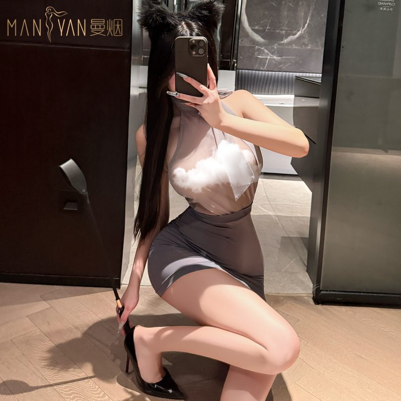 曼烟情趣内衣女性感透视紧身包臀裙睡裙丝带美背秘书制服100519 - 图片 4