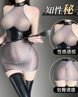 曼烟情趣内衣性感漆皮拼接透视包臀旗袍秘书制服套装9737