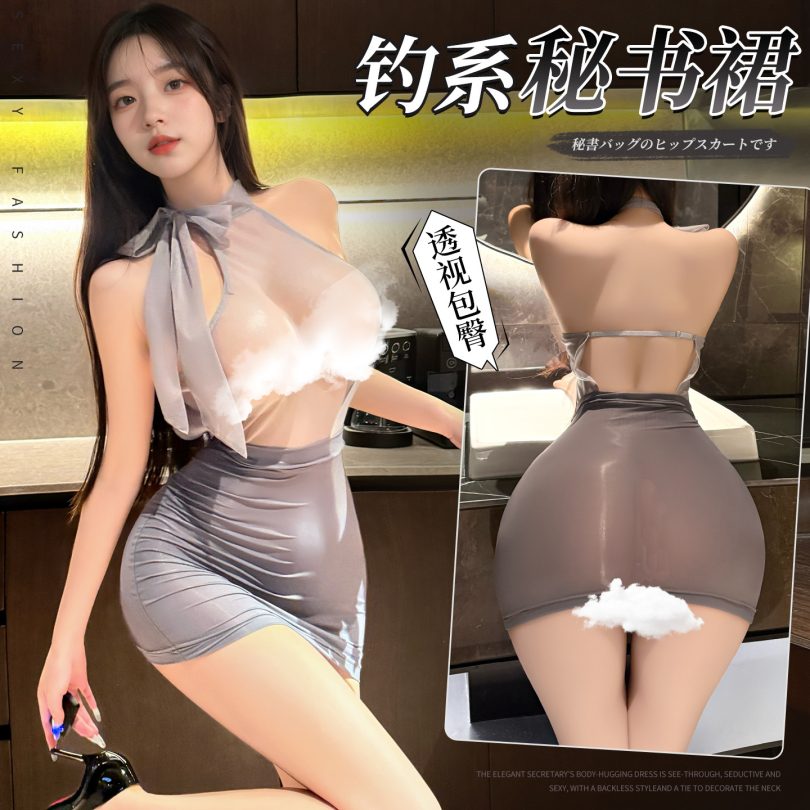 曼烟情趣内衣女性感透视紧身包臀裙睡裙丝带美背秘书制服100519