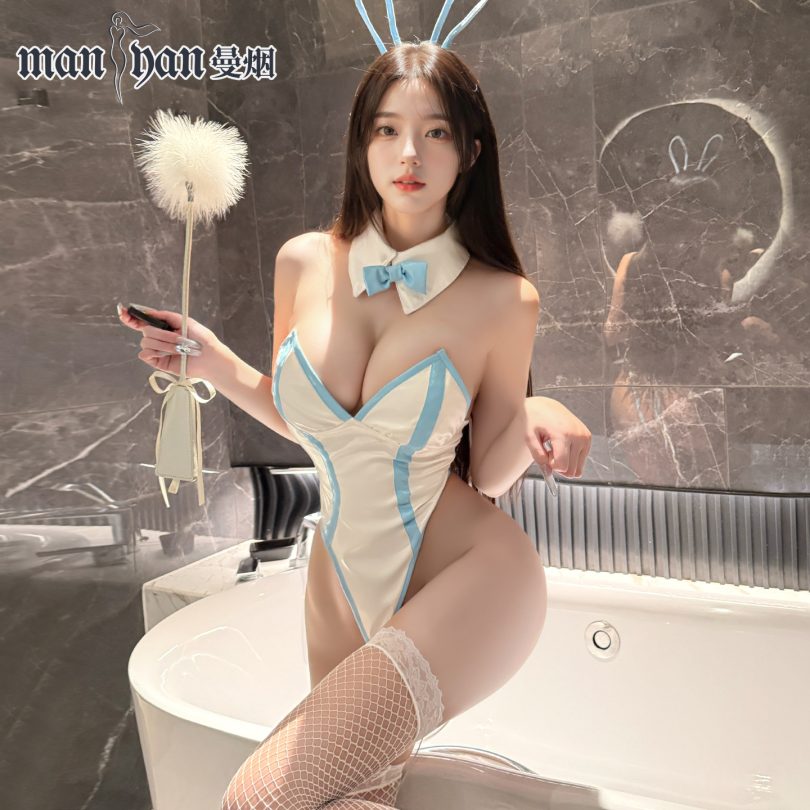 曼烟情趣内衣女性感美背绑带紧身深v兔女郎制服开裆连体衣100500 - 图片 2