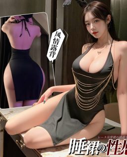 曼烟情趣内衣性感U领开衩挂脖系带露背火辣夜店吊带裙100096