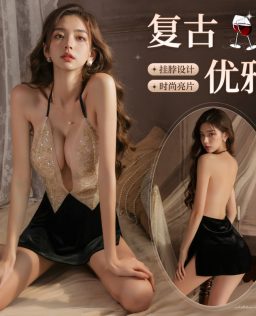 曼烟情趣内衣性感挂脖开衩美背细闪夜店深v连衣包臀短裙100056