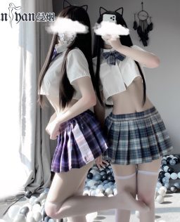 曼烟情趣内衣性感分体学生装JK制服上衣格纹百褶短裙套装9940