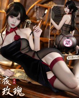 曼烟情趣内衣女性感挂脖盘扣立领透视美背玫瑰开衩旗袍制服100272