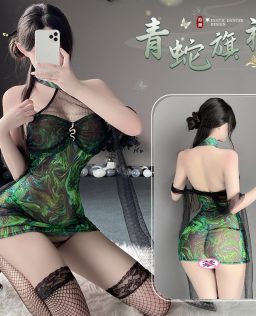 曼烟新年蛇年情趣内衣性感挂脖旗袍披帛透视青蛇包臀制服套装9787