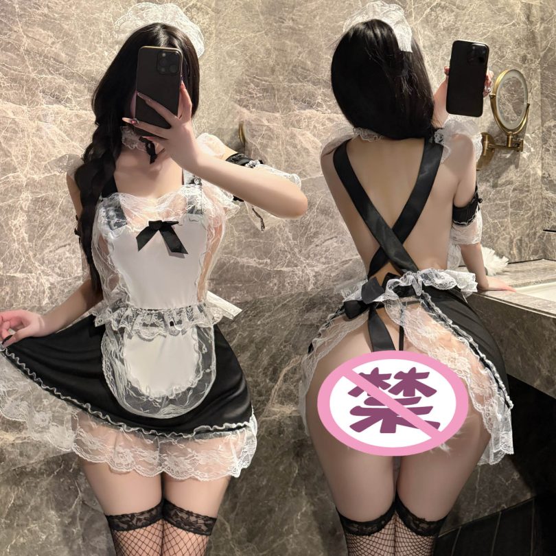 曼烟情趣内衣女性感花边蕾丝交叉绑带睡裙系带温柔女仆制服100668 - 图片 4